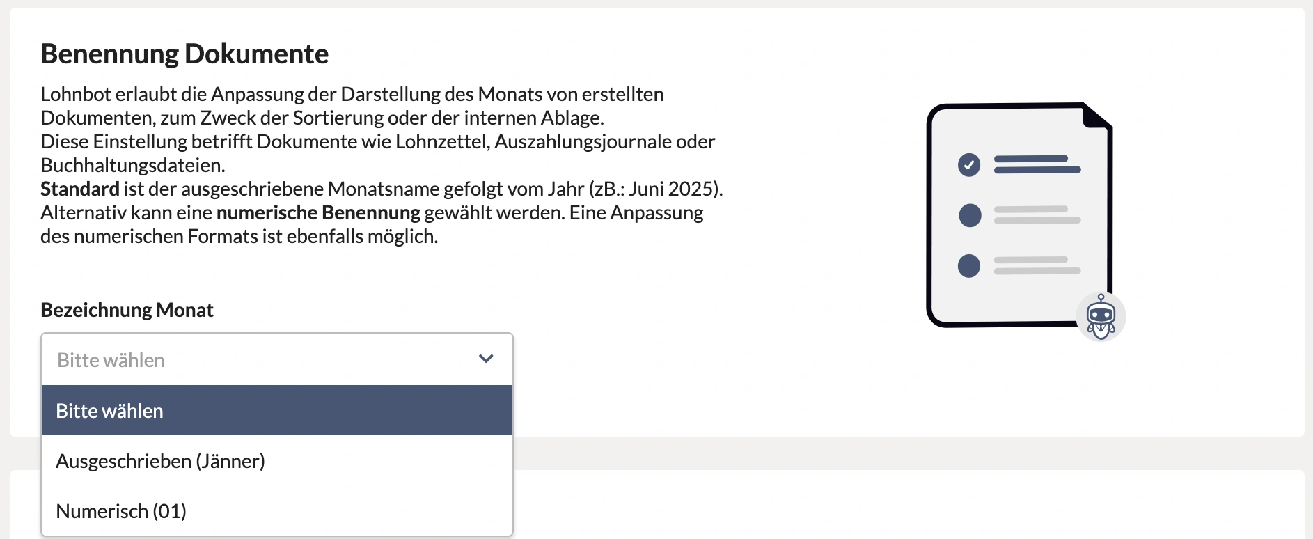 So wird die Monatsbezeichnung festgelegt