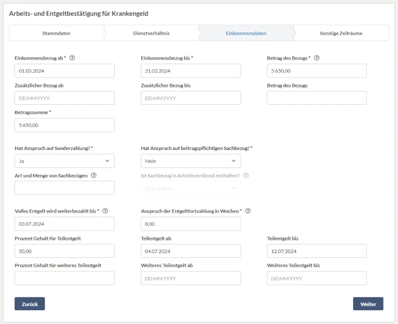 Formular Arbeits- und Entgeltbestätigung Krankengeld