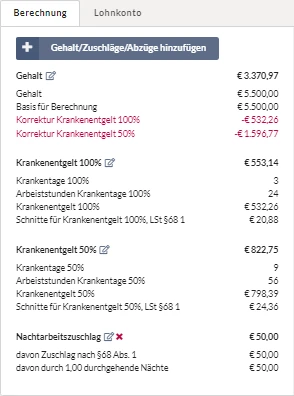 Beispielberechnung Krankenstand in Lohnbot